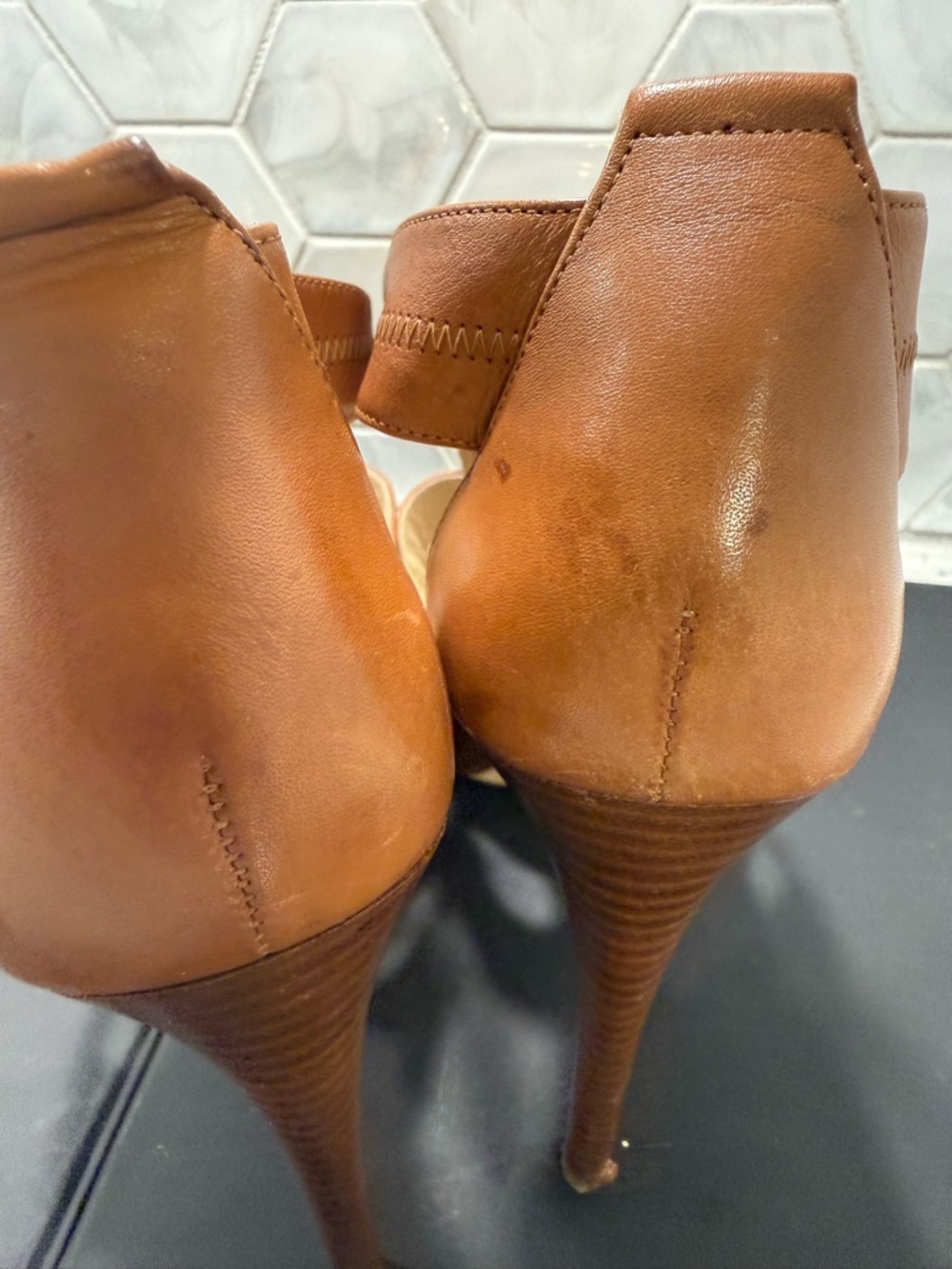 Michael Kors Berkley Platform Sandals Tan Leather Sz 10 Zipper Stiletto Heels - Picture 10 of 16